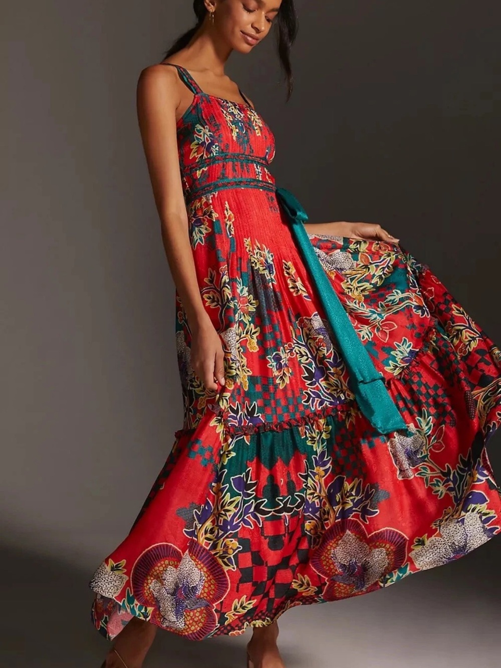 Anthropologie Bhanuni by Jyoti Red Floral Maxi Dres
